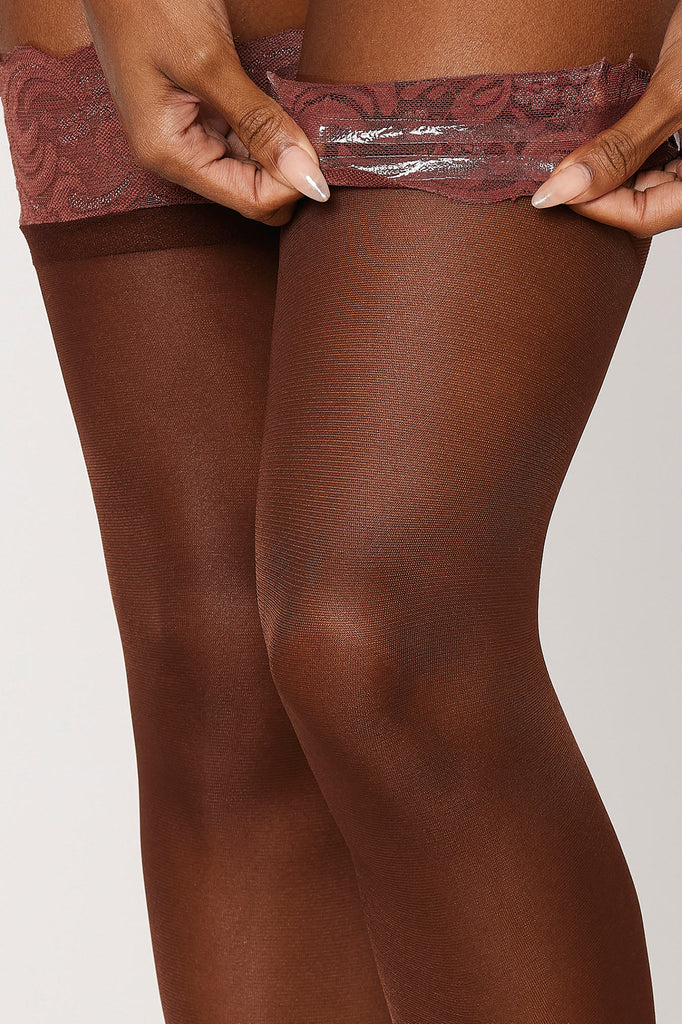 Dreamgirl Strümpfe Black Diamond in Espresso aus Nylon mit Elasthan und Spitze