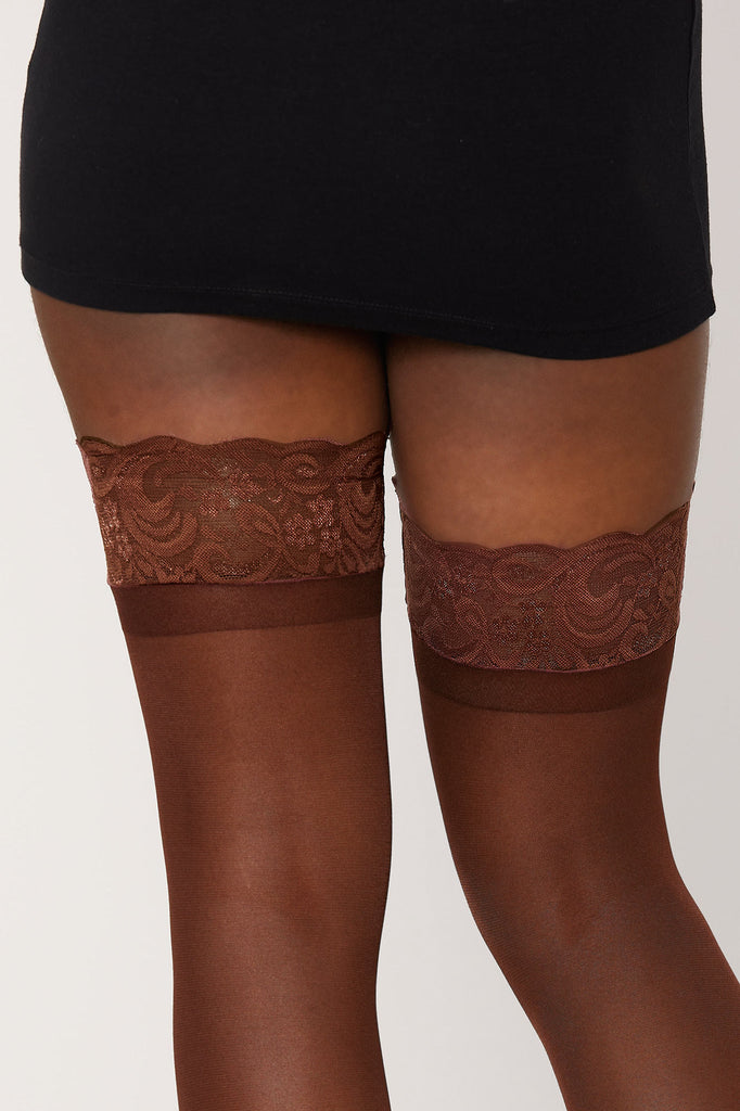 Dreamgirl Strümpfe Black Diamond in Espresso aus Nylon mit Elasthan und Spitze