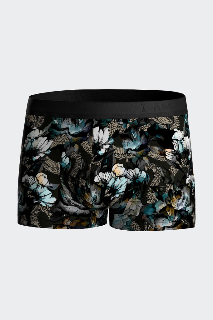 I AM Boxer-Retro aus einer weichen Lyocell- Elasthanmischung in Schwarz mit Blütendruck - made by Impetus