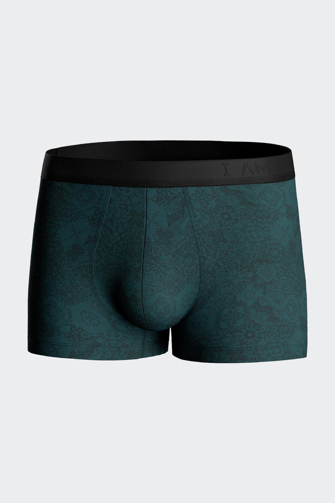 I AM Boxer-Retro Peacefull aus einer weichen Lyocell- Elasthanmischung in Darkgreen mit schwarzer Ornamentik - made by Impetus
