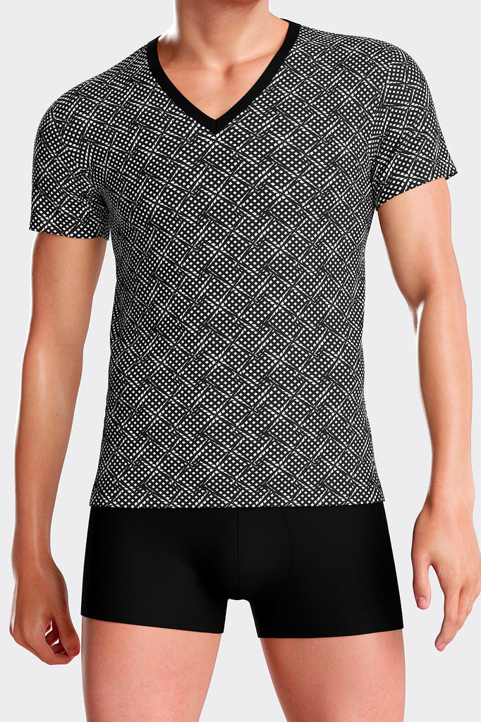 I AM Shirt Hypnotic aus Lyocell in Schwarz mit weißem Viereckmuster von Impetus