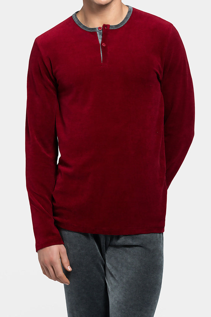 Impetus Pyjama Deyrolle aus Fleece in bordeaux/grau