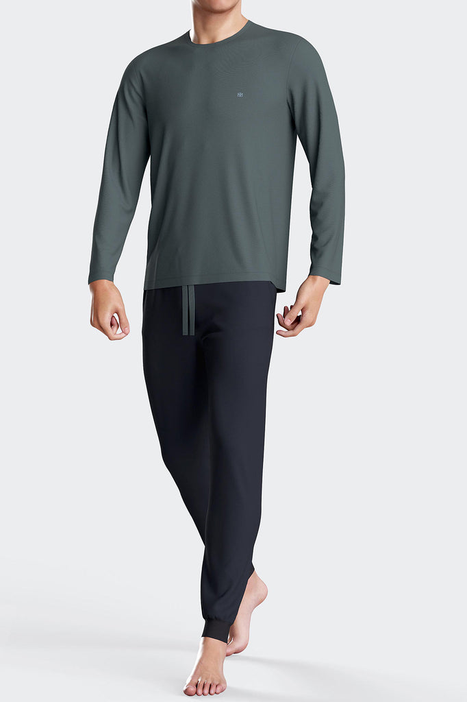 Impetus Pyjama Asuka mit langen Ärmeln und Rundhalsausschnitt in Grün/Navy