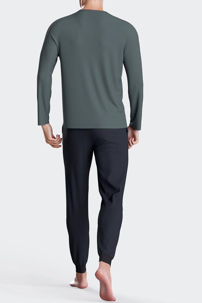 Impetus Pyjama Asuka mit langen Ärmeln und Rundhalsausschnitt in Grün/Navy