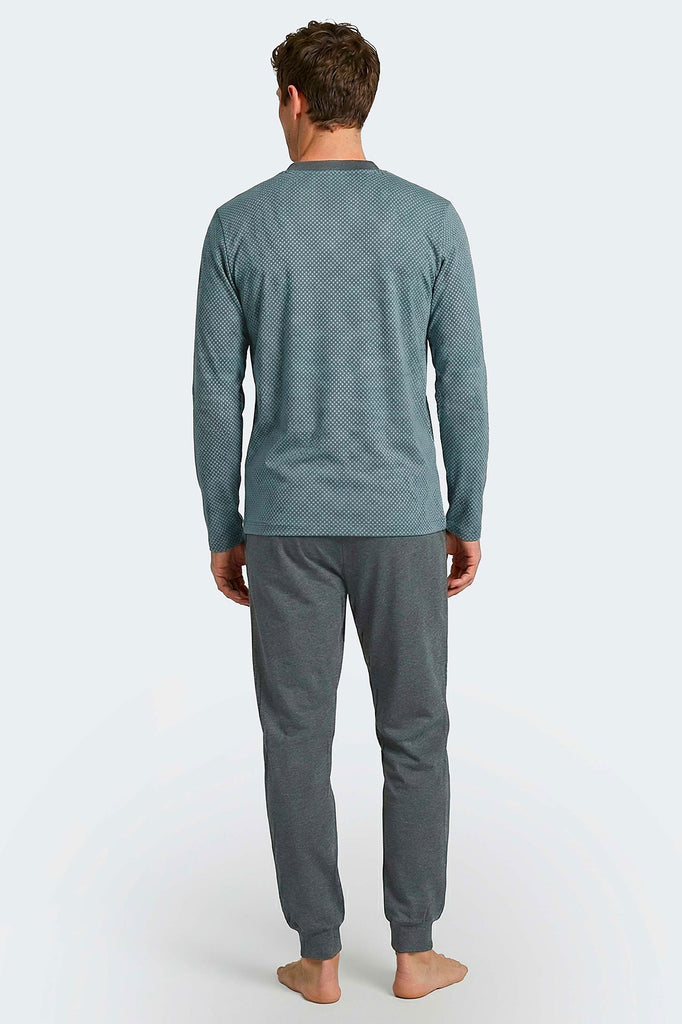 Impetus Pyjama Easyline aus Baumwolle in grün/grauer Kombination