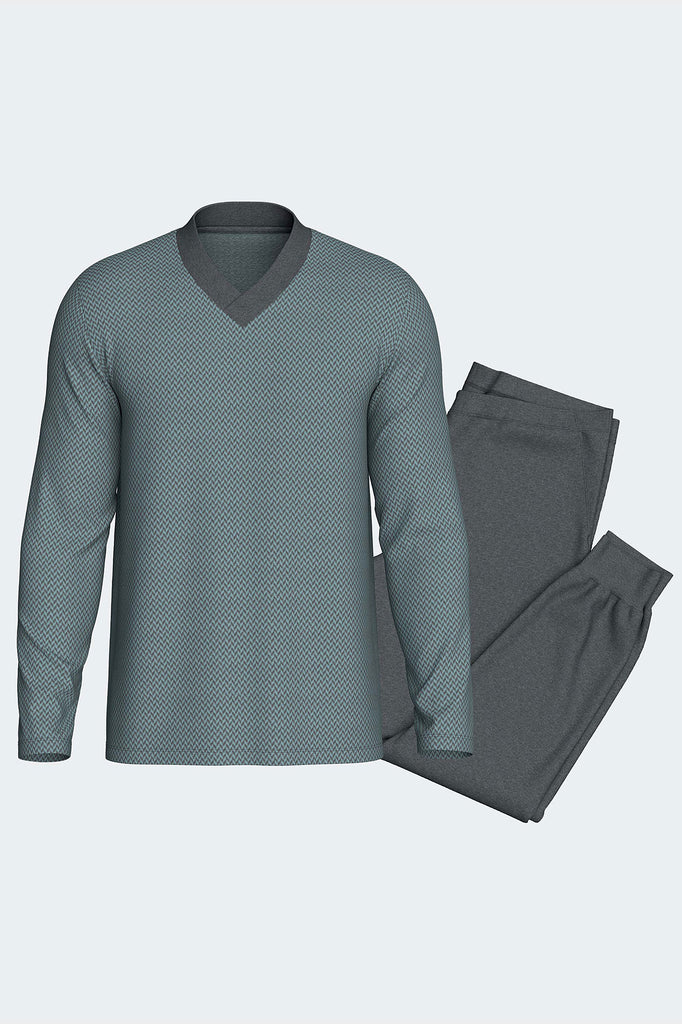 Impetus Pyjama Easyline aus Baumwolle in grün/grauer Kombination