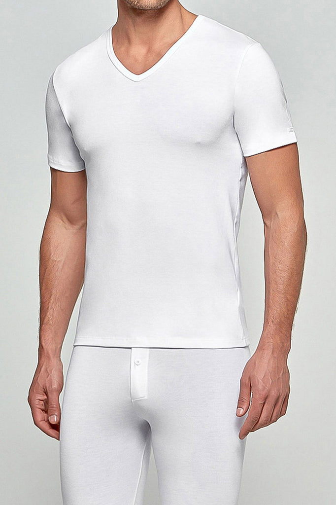 Impetus Thermo Shirt für Männer mit V-Ausschnitt und Kurzarm in Weiß
