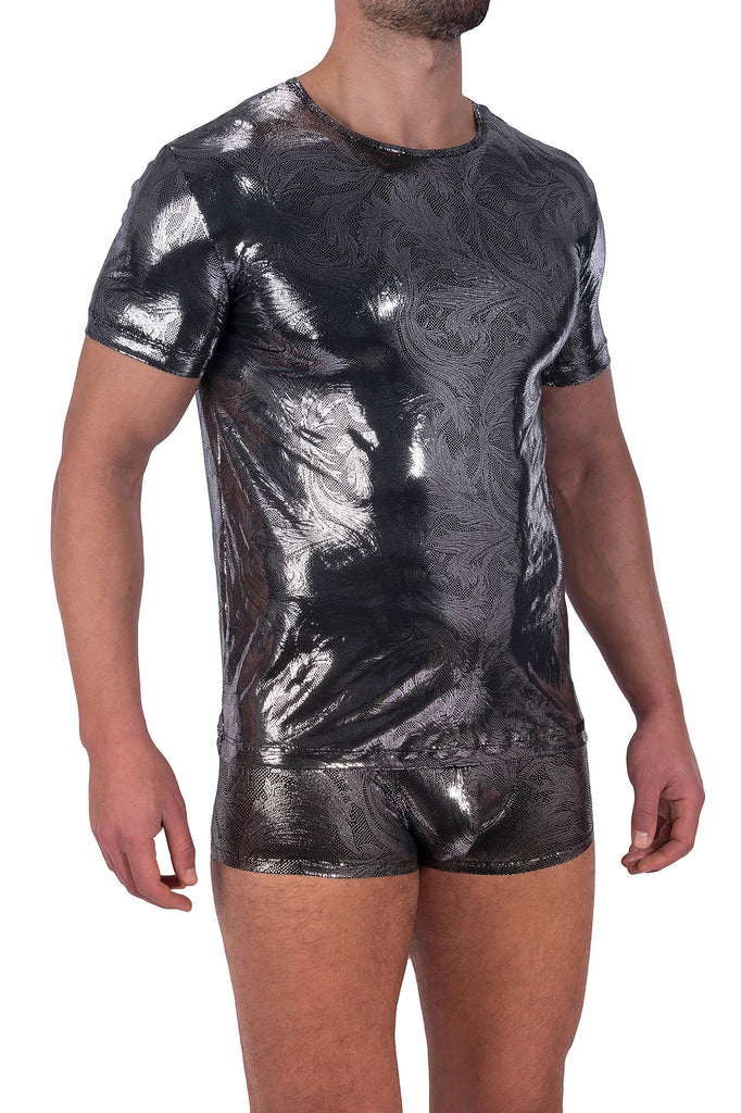 Manstore Casual Tee M2323 in Schwarz mit Silberfolie