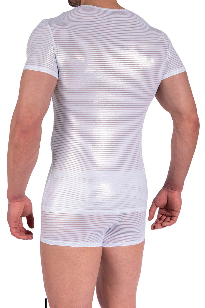Manstore Casual Tee M2375 aus weißer Microfaser mit silbernem Finish