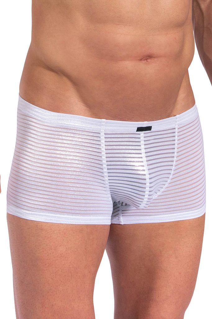 Manstore Micro Pants M2375 aus weißer Microfaser mit silbernem Finish