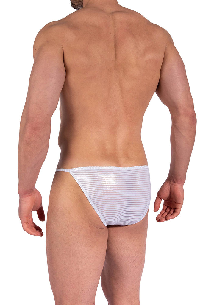 Manstore Stripper Tanga M2375 aus weißer Microfaser mit silbernem Finish