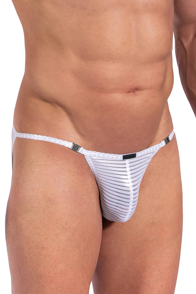 Manstore Stripper Tanga M2375 aus weißer Microfaser mit silbernem Finish