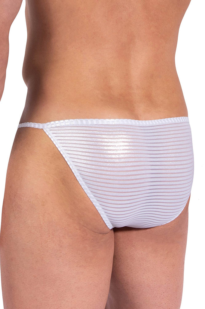 Manstore Stripper Tanga M2375 aus weißer Microfaser mit silbernem Finish