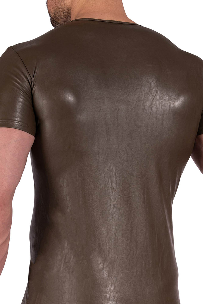 Manstore V-Neck Tee M2370 aus Lederimitat in Olive