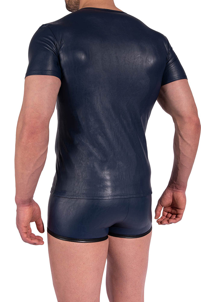 Manstore V-Neck Tee M2370 aus Lederimitat in Nachtblau