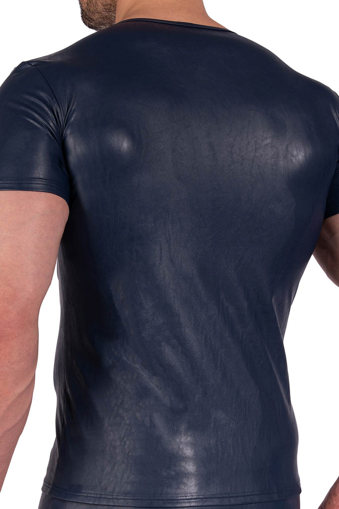 Manstore V-Neck Tee M2370 aus Lederimitat in Nachtblau