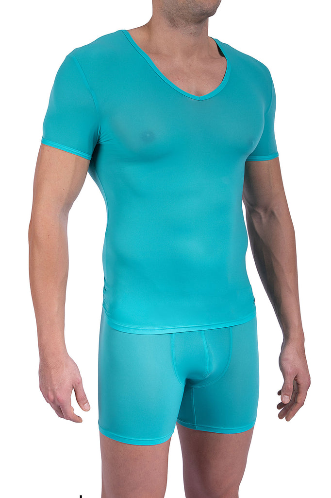 Olaf Benz V-Shirt RED0965 in Adriablau aus Microfaser