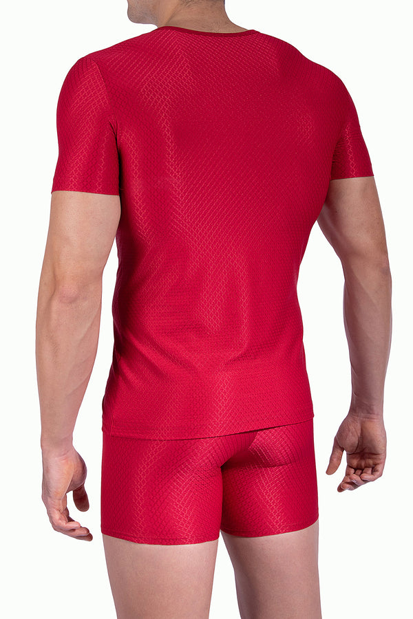 Olaf Benz T-Shirt RED2312 in Rot aus Microfaser mit ornamentaler Webstruktur