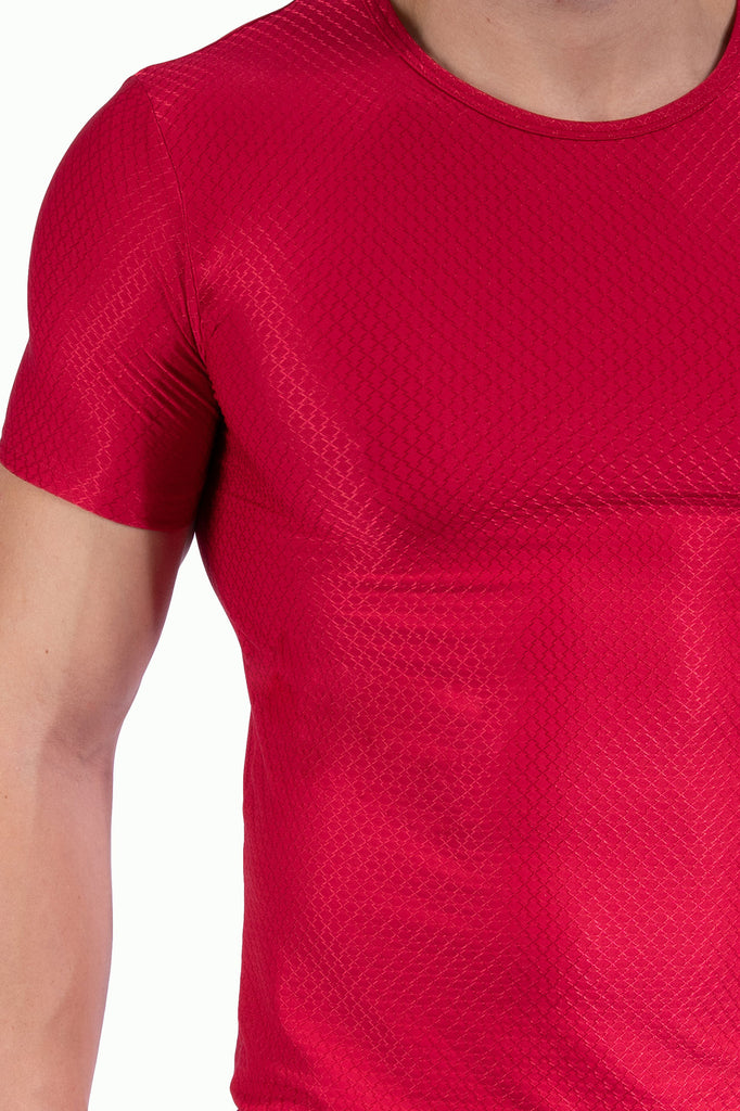 Olaf Benz T-Shirt RED2312 in Rot aus Microfaser mit ornamentaler Webstruktur