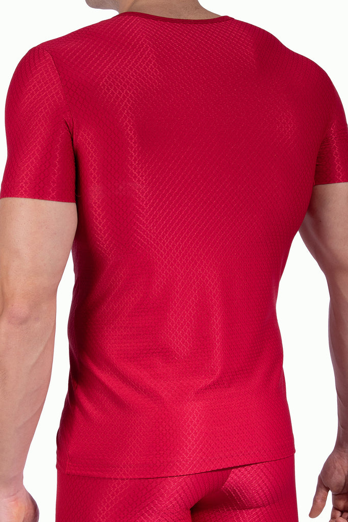 Olaf Benz T-Shirt RED2312 in Rot aus Microfaser mit ornamentaler Webstruktur