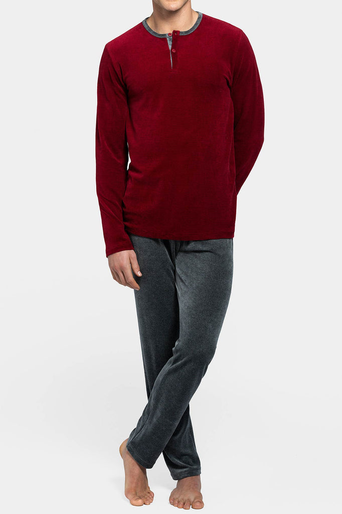 Impetus Pyjama Deyrolle aus Fleece in bordeaux/grau