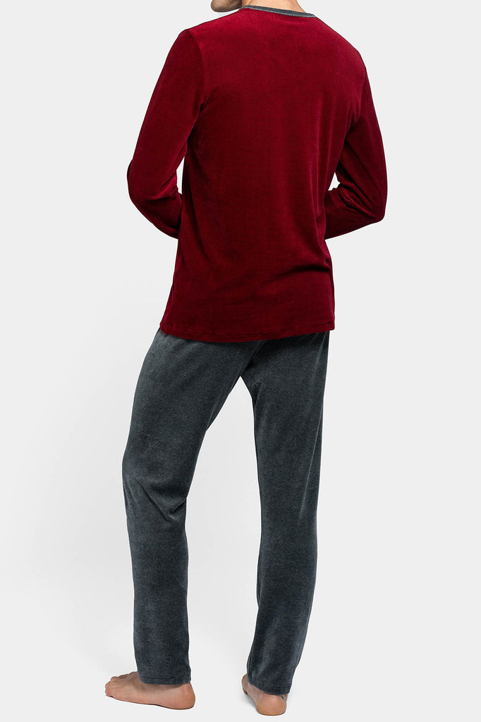 Impetus Pyjama Deyrolle aus Fleece in bordeaux/grau