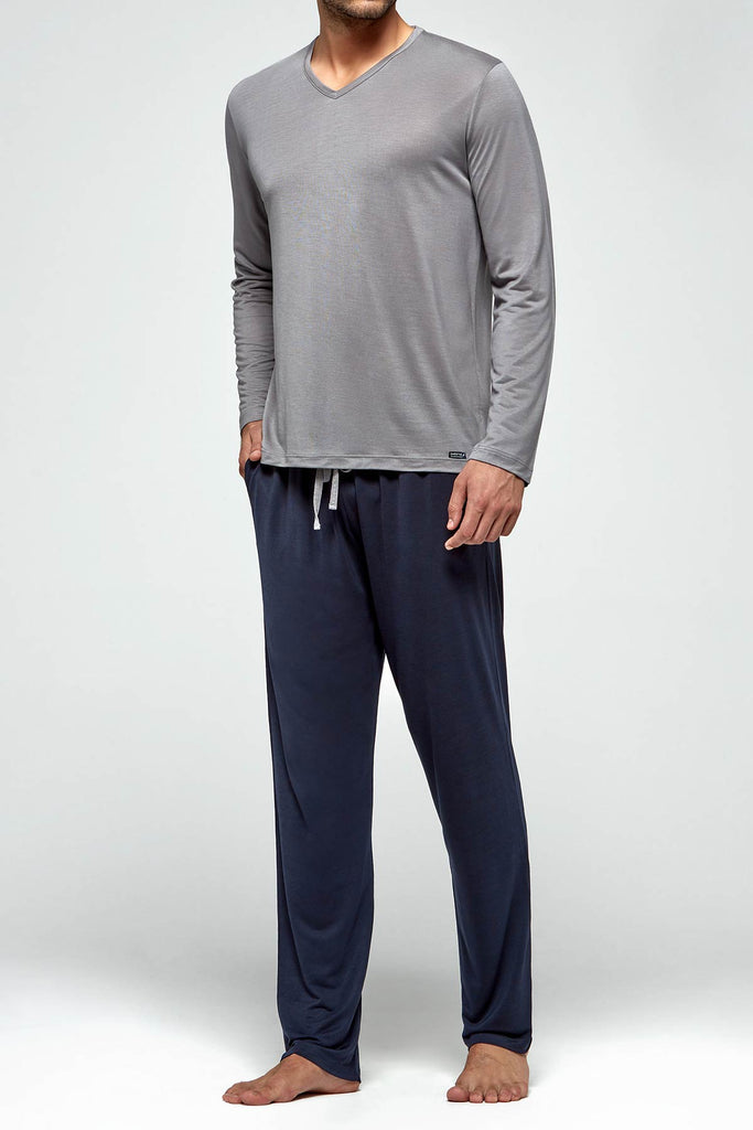 Impetus Pyjama Soft Premium aus weichem Lyocell in Grau/Blau