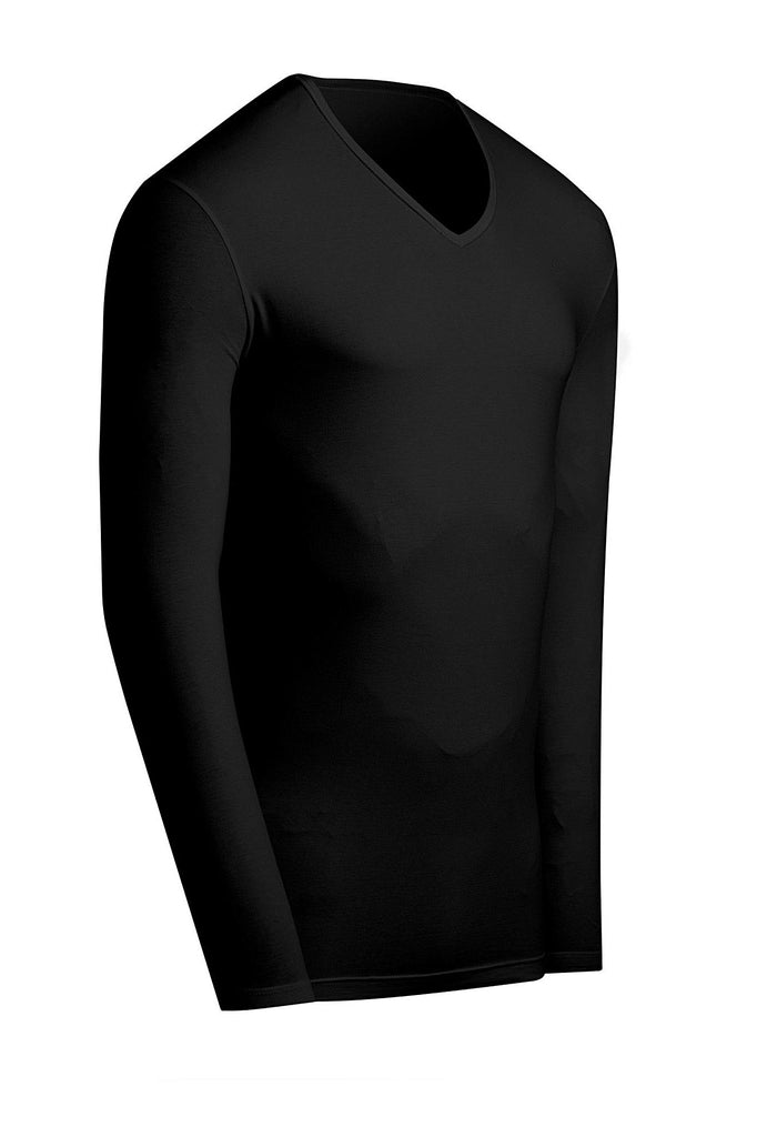 langärmeliges Impetus V-Shirt aus reiner Baumwolle in Schwarz