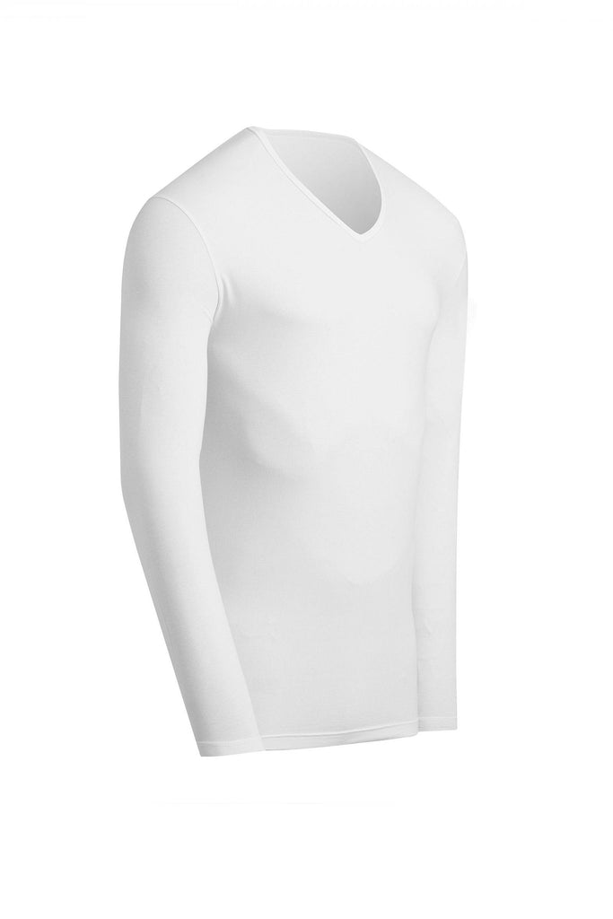 langärmeliges Impetus V-Shirt aus reiner Baumwolle in Weiß