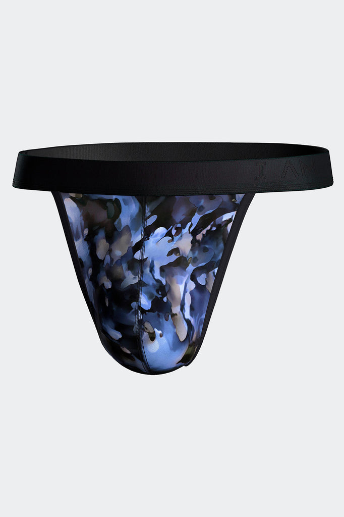 I AM String Abstract aus Lyocell mit blauem, stilisierten Floraldruck von Impetus