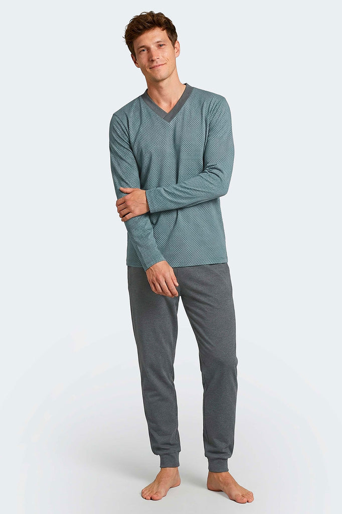 Impetus Pyjama Easyline aus Baumwolle in grün/grauer Kombination