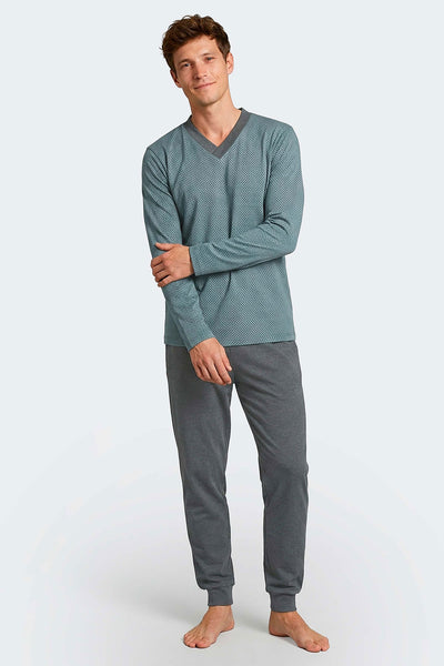 Impetus Pyjama Easyline aus Baumwolle in grün/grauer Kombination