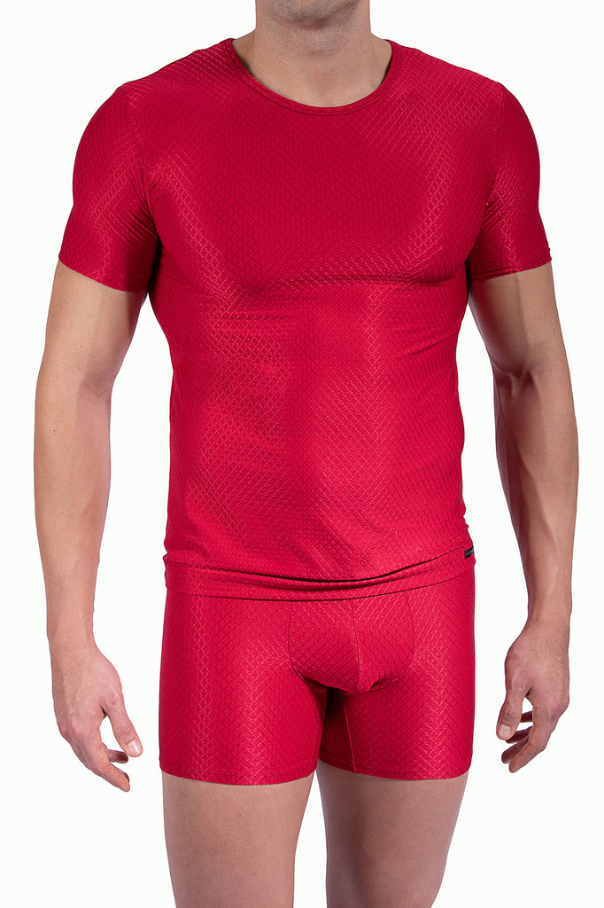 Olaf Benz T-Shirt RED2312 in Rot aus Microfaser mit ornamentaler Webstruktur