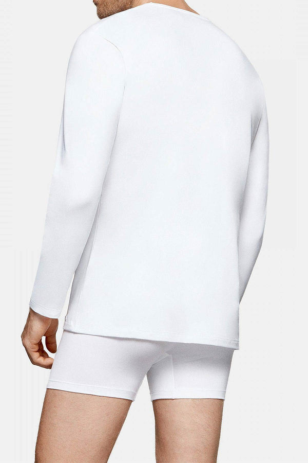 langärmeliges Impetus V-Shirt aus reiner Baumwolle in Weiß